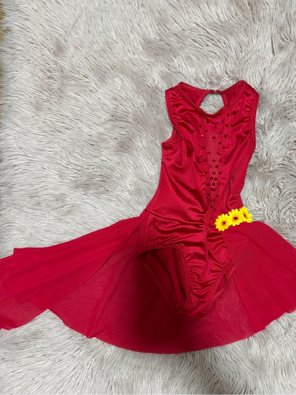 Girls' Red Dance Dress Costume with Rhinestone Detail